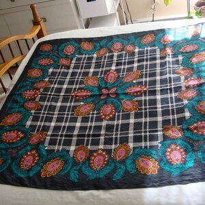 DVF DIANE VON FURSTENBERG Vintage Black/Multi-Color SILK SCARF